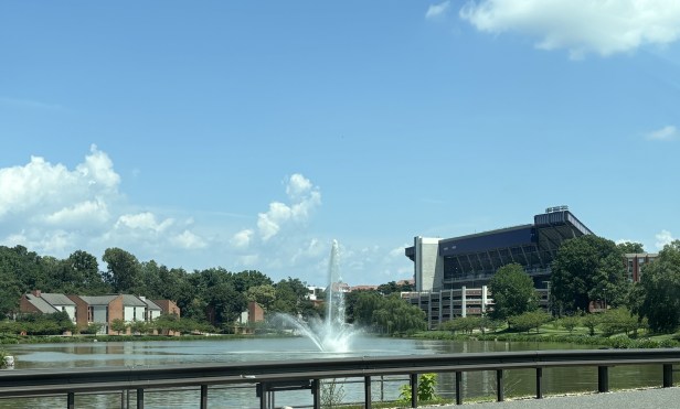Outside JMU Bridgeforth Fountain