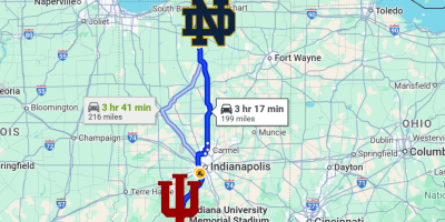 Indiana to Notre Dame College Football Playoff Game Distance