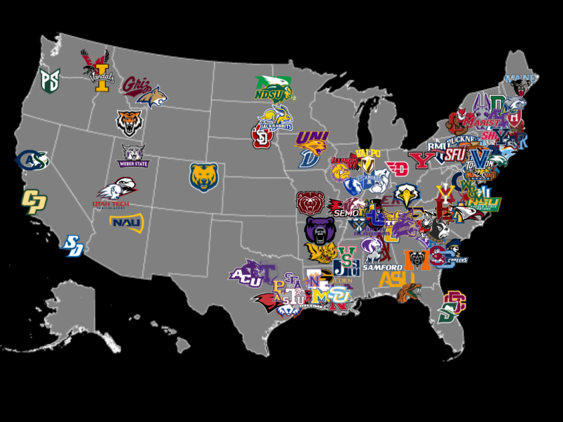 FCS College Football Team Location&nbsp;Map