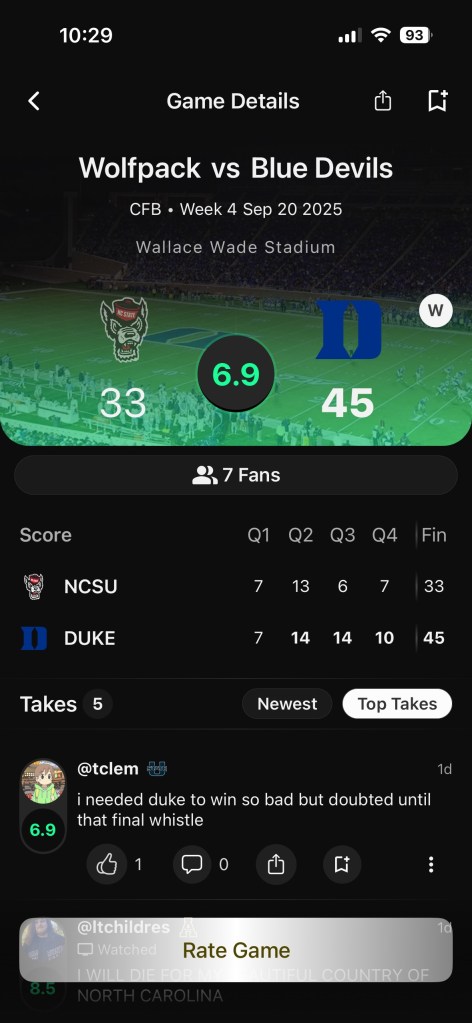 RateGame Review Sports App College Football