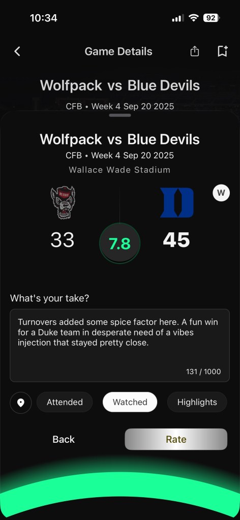 RateGame Review Sports App College Football