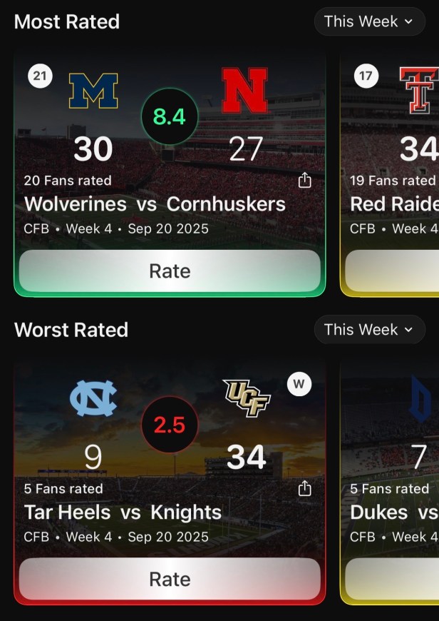 RateGame rate College Football Games app for CFB Fans